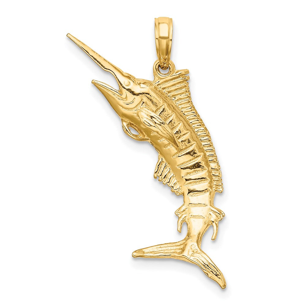 Million Charms 14K Yellow Gold Themed 3-D Polished Blue Marlin Charm