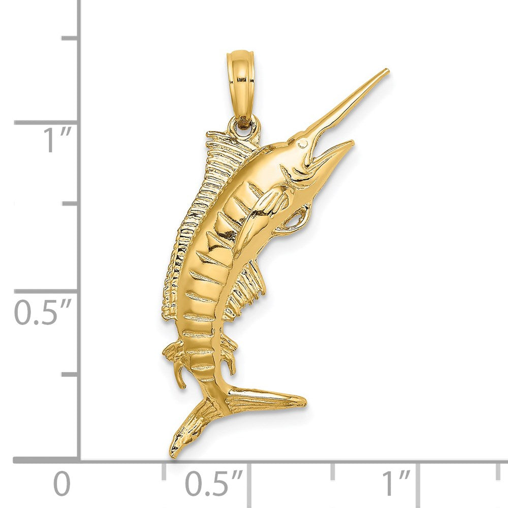 Million Charms 14K Yellow Gold Themed 3-D Polished Blue Marlin Charm