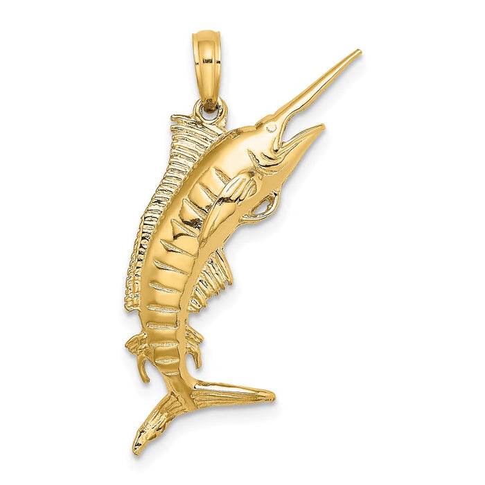 Million Charms 14K Yellow Gold Themed 3-D Polished Blue Marlin Charm
