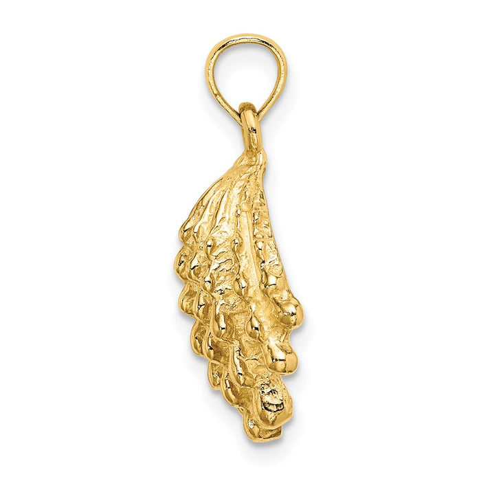 Million Charms 14K Yellow Gold Themed 2-D Spiney Jewel Box Shell Charm