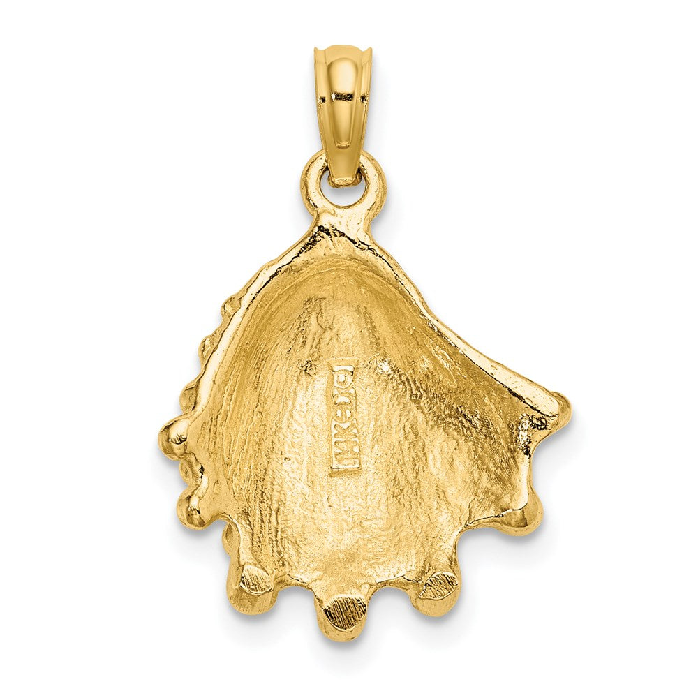 Million Charms 14K Yellow Gold Themed 2-D Spiney Jewel Box Shell Charm