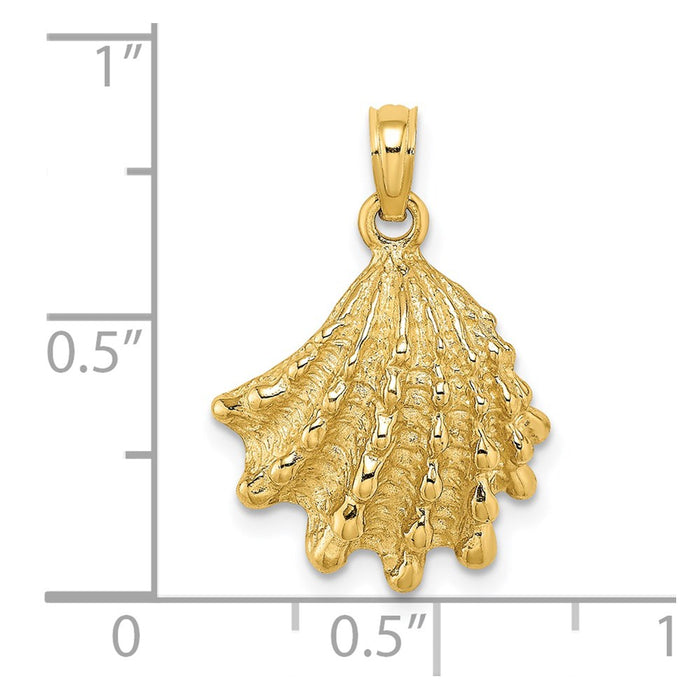 Million Charms 14K Yellow Gold Themed 2-D Spiney Jewel Box Shell Charm