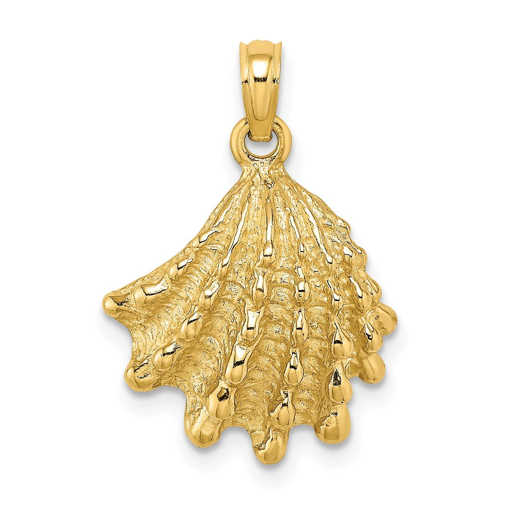 Million Charms 14K Yellow Gold Themed 2-D Spiney Jewel Box Shell Charm