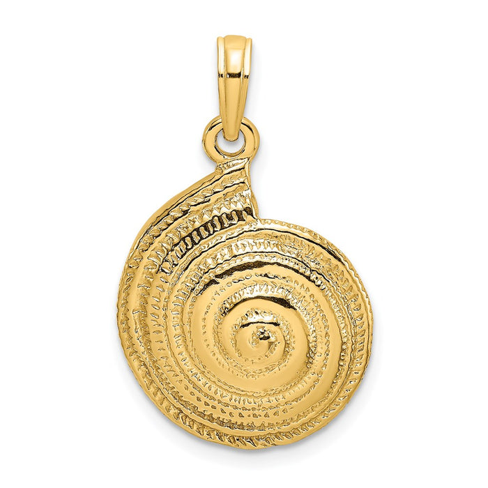 Million Charms 14K Yellow Gold Themed 2-D Textured Pearl Troca Spiral Charm