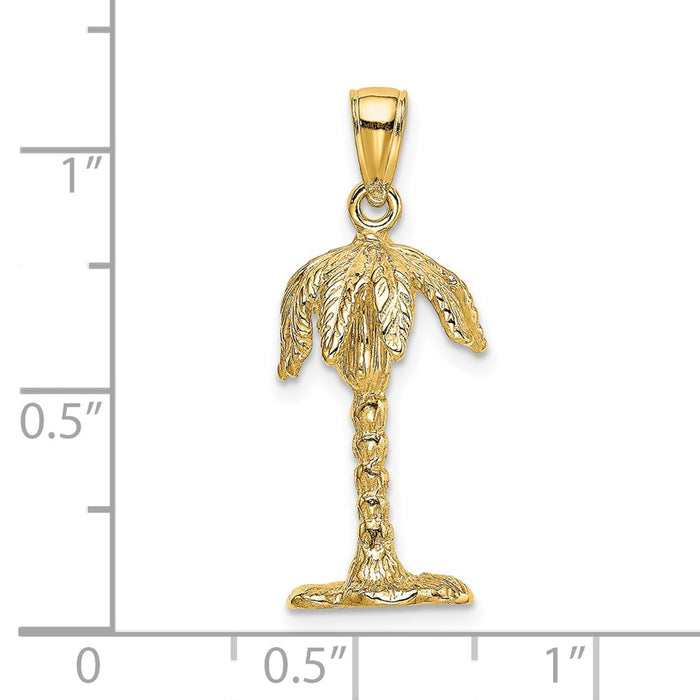 Million Charms 14K Yellow Gold Themed 3-D & Textured Palm Tree Charm