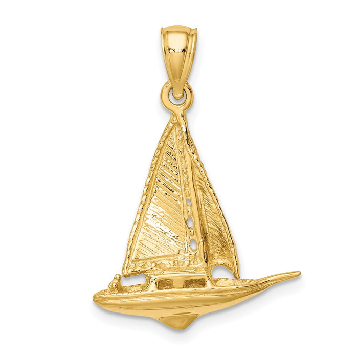 Million Charms 14K Yellow Gold Themed 3-D Polished Nautical Sailboat Charm