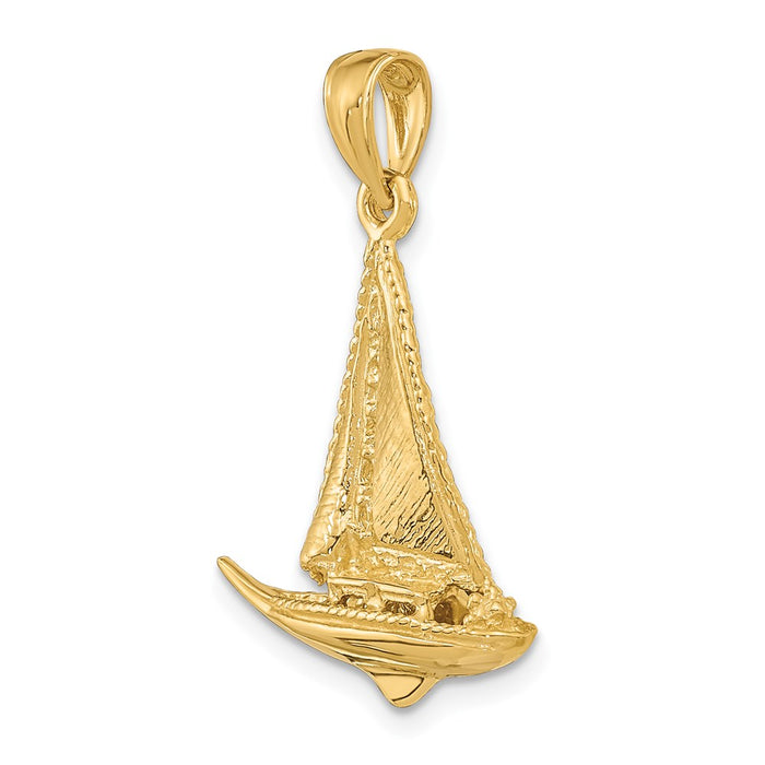 Million Charms 14K Yellow Gold Themed 3-D Polished Nautical Sailboat Charm