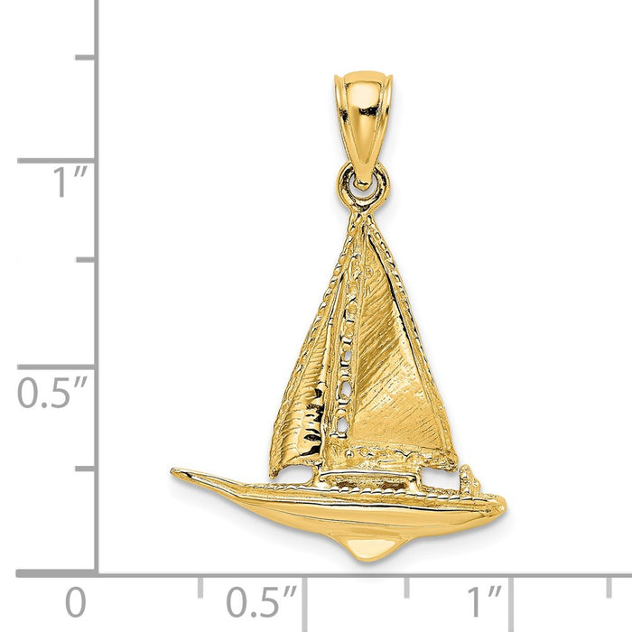 Million Charms 14K Yellow Gold Themed 3-D Polished Nautical Sailboat Charm