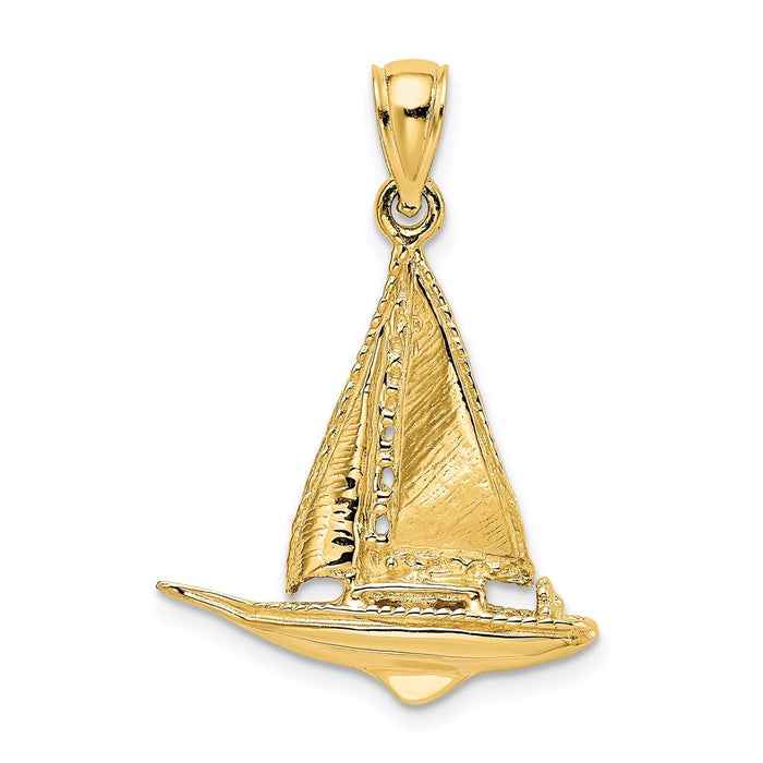 Million Charms 14K Yellow Gold Themed 3-D Polished Nautical Sailboat Charm