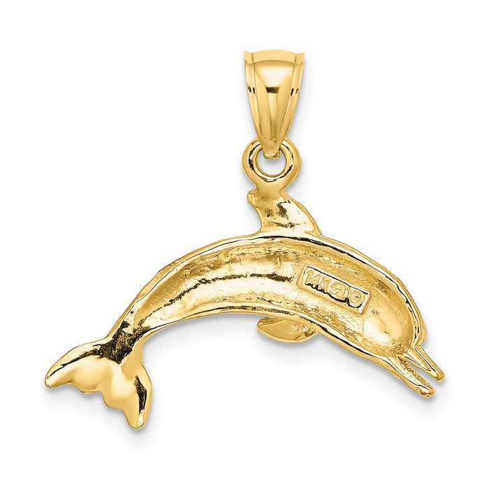 Million Charms 14K Yellow Gold Themed Textured & Polished Dolphin Jumpin Charm