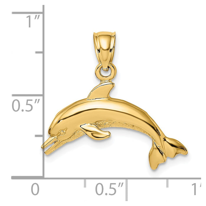 Million Charms 14K Yellow Gold Themed Textured & Polished Dolphin Jumpin Charm