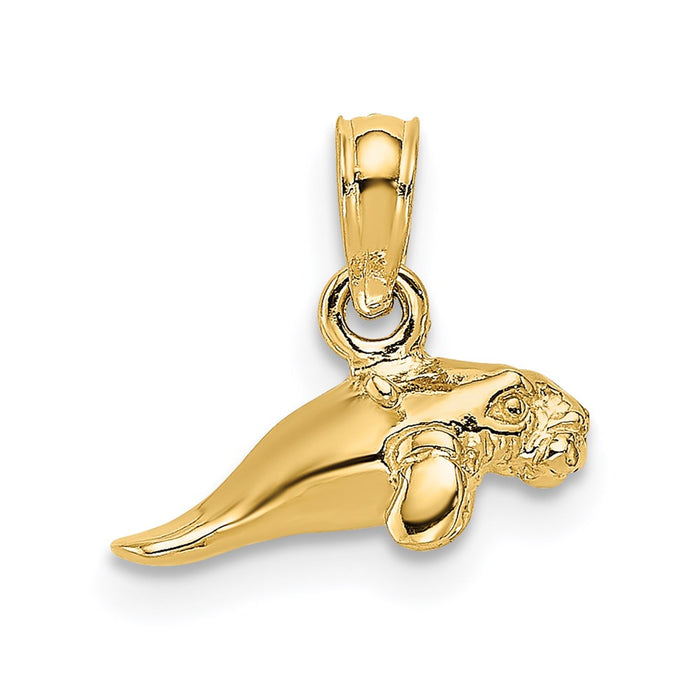 Million Charms 14K Yellow Gold Themed 3-D Polished Mini Manatee Charm