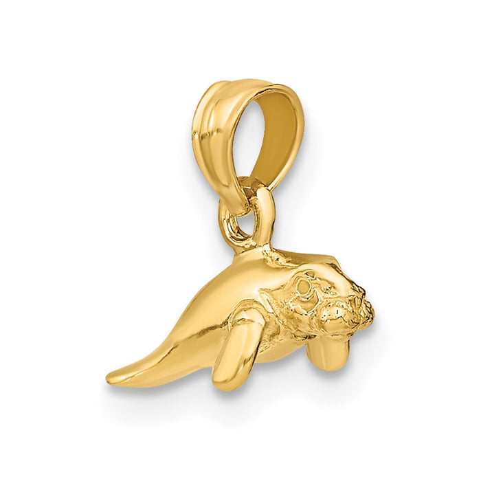 Million Charms 14K Yellow Gold Themed 3-D Polished Mini Manatee Charm