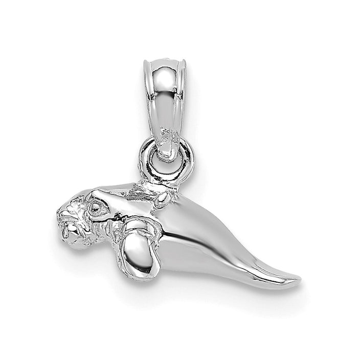 Million Charms 14K White Gold Themed 3-D Polished Mini Manatee Charm