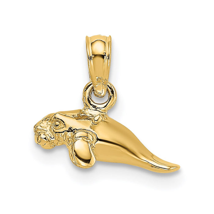 Million Charms 14K Yellow Gold Themed 3-D Polished Mini Manatee Charm