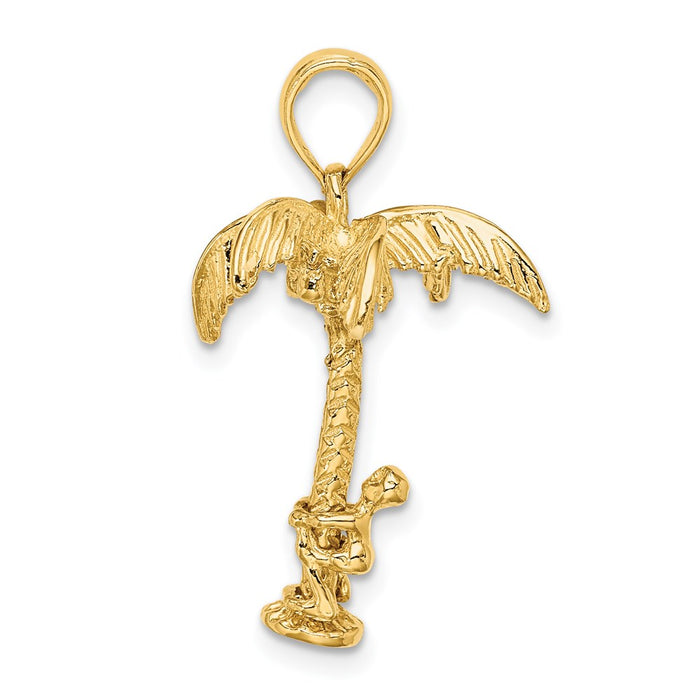 Million Charms 14K Yellow Gold Themed 3-D Palm Tree With Moveable Man Charm