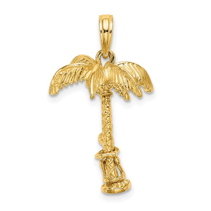 Million Charms 14K Yellow Gold Themed 3-D Palm Tree With Moveable Man Charm