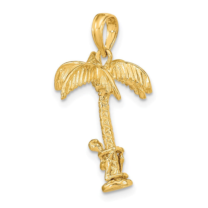 Million Charms 14K Yellow Gold Themed 3-D Palm Tree With Moveable Man Charm