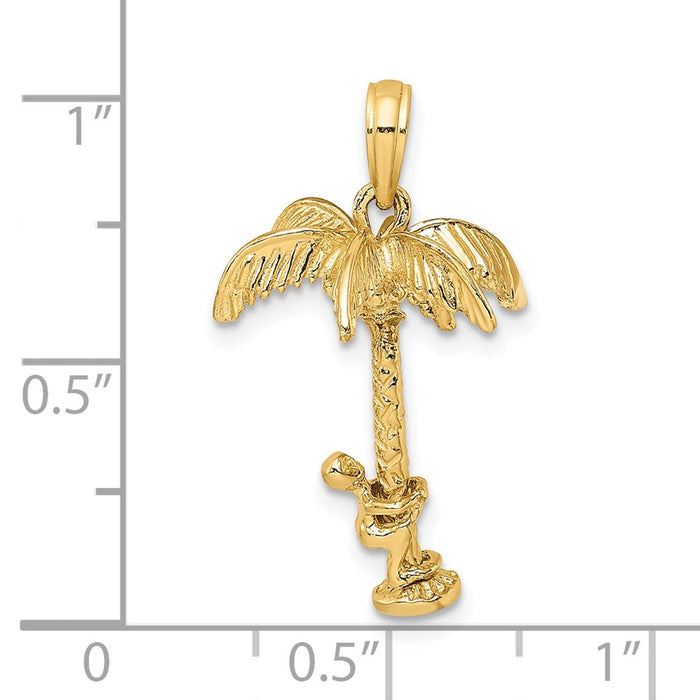 Million Charms 14K Yellow Gold Themed 3-D Palm Tree With Moveable Man Charm