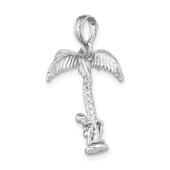 Million Charms 14K White Gold Themed 3-D Palm Tree With Moveable Man Charm