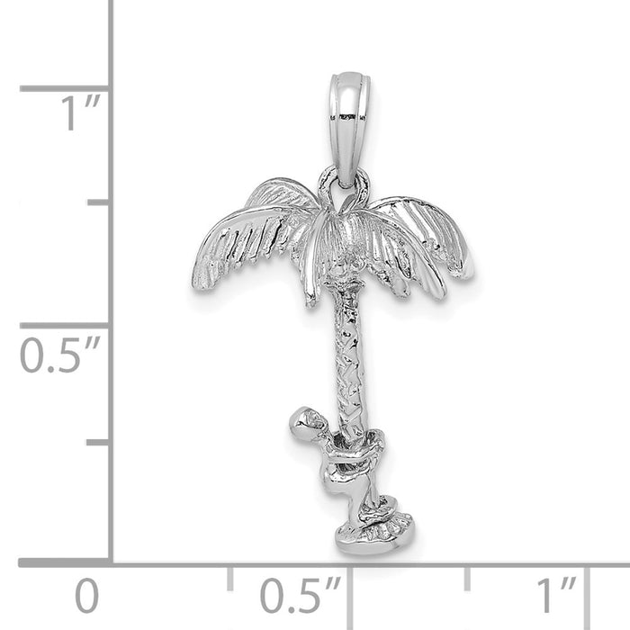 Million Charms 14K White Gold Themed 3-D Palm Tree With Moveable Man Charm