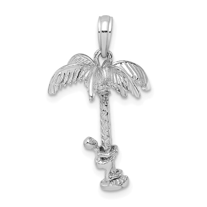 Million Charms 14K White Gold Themed 3-D Palm Tree With Moveable Man Charm