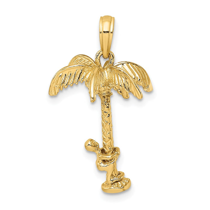 Million Charms 14K Yellow Gold Themed 3-D Palm Tree With Moveable Man Charm