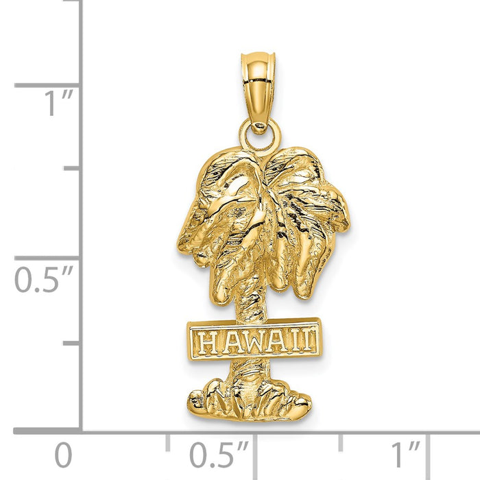 Million Charms 14K Yellow Gold Themed 2-D Hawaii On Palm Tree Charm