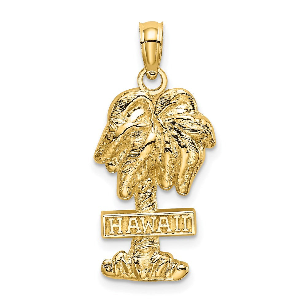 Million Charms 14K Yellow Gold Themed 2-D Hawaii On Palm Tree Charm