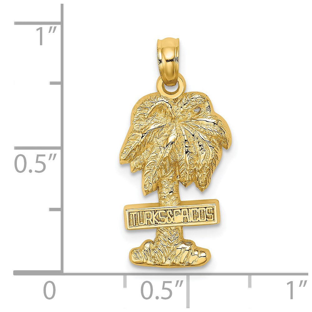 Million Charms 14K Yellow Gold Themed 2-D Turks & Caicos On Palm Tree Charm