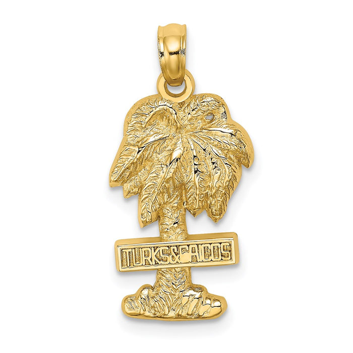 Million Charms 14K Yellow Gold Themed 2-D Turks & Caicos On Palm Tree Charm