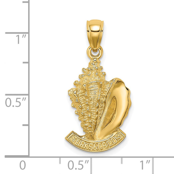 Million Charms 14K Yellow Gold Themed 2-D Turks & Caicos Under Conch Shell Charm