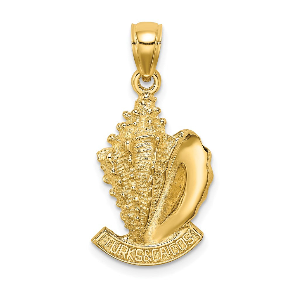 Million Charms 14K Yellow Gold Themed 2-D Turks & Caicos Under Conch Shell Charm