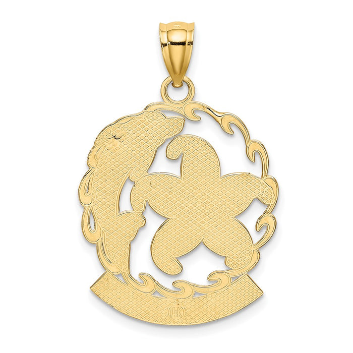 Million Charms 14K Yellow Gold Themed Turks & Caicos Under Nautical Starfish & Dolphin In Wave Charm