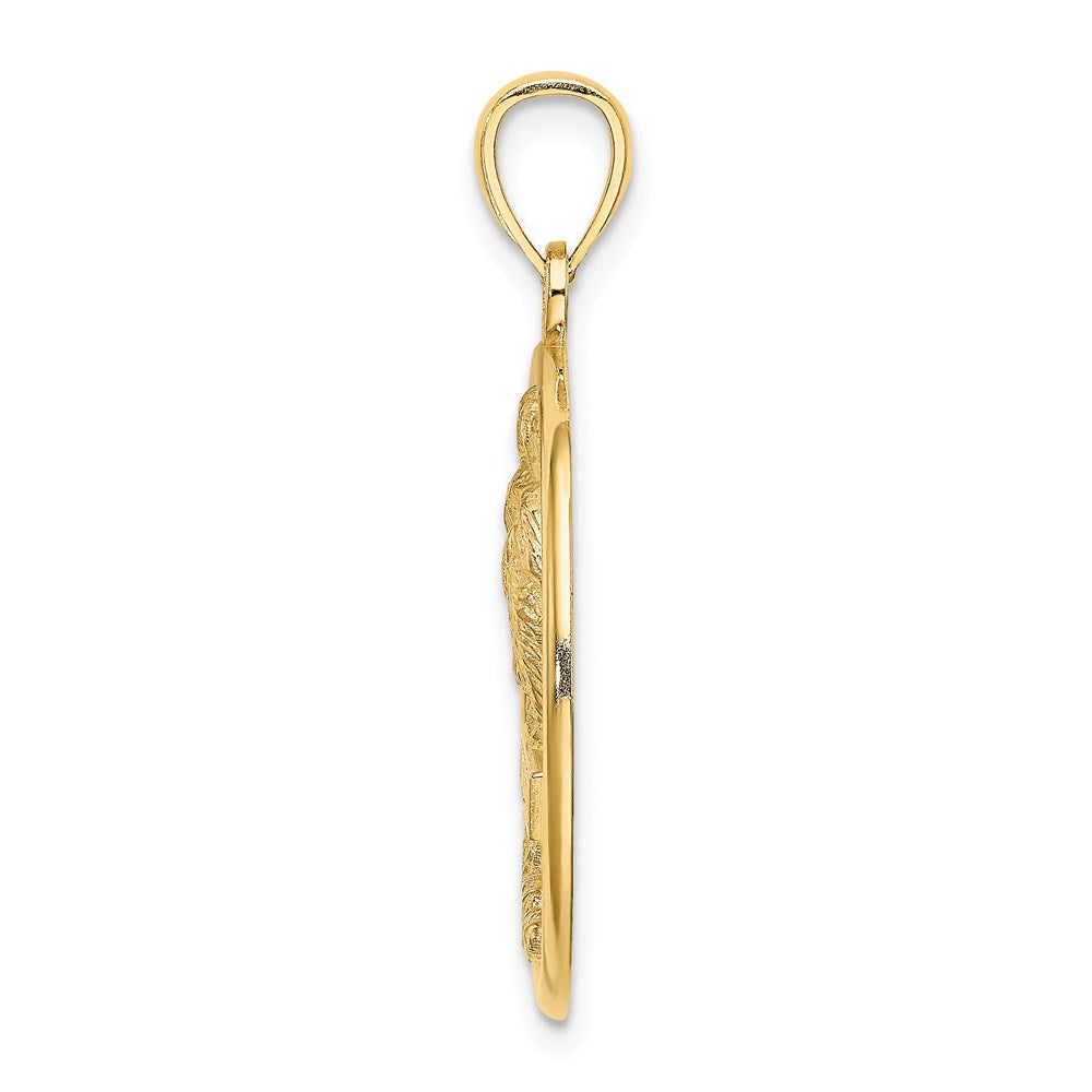 Million Charms 14K Yellow Gold Themed Turks & Caicos On Palm Tree In Round Frame Charm