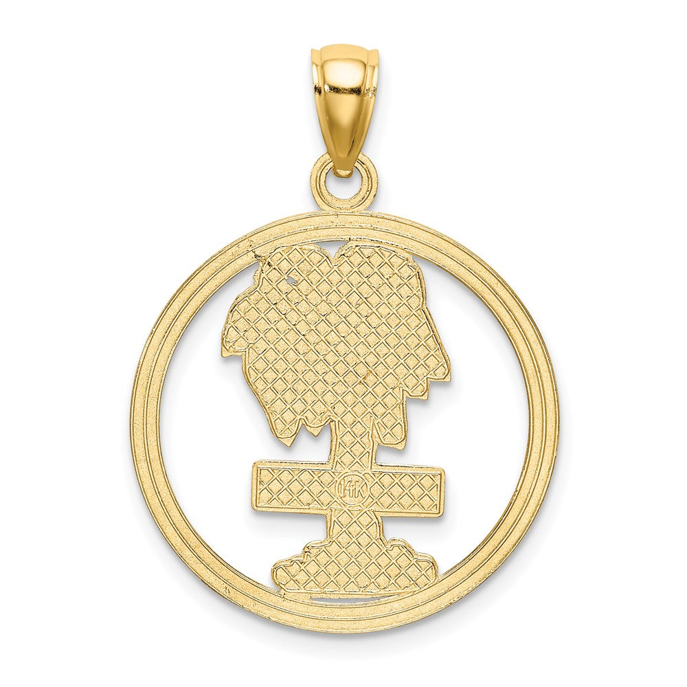 Million Charms 14K Yellow Gold Themed Turks & Caicos On Palm Tree In Round Frame Charm