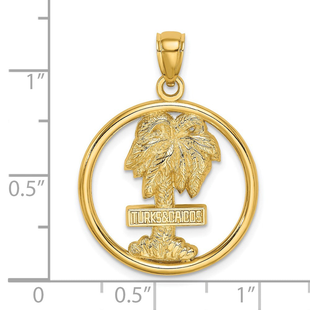 Million Charms 14K Yellow Gold Themed Turks & Caicos On Palm Tree In Round Frame Charm