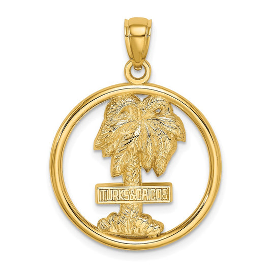 Million Charms 14K Yellow Gold Themed Turks & Caicos On Palm Tree In Round Frame Charm