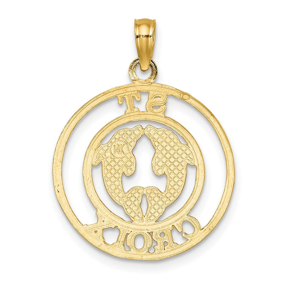 Million Charms 14K Yellow Gold Themed Religious Saint Croix With Two Dolphins In Circle Charm
