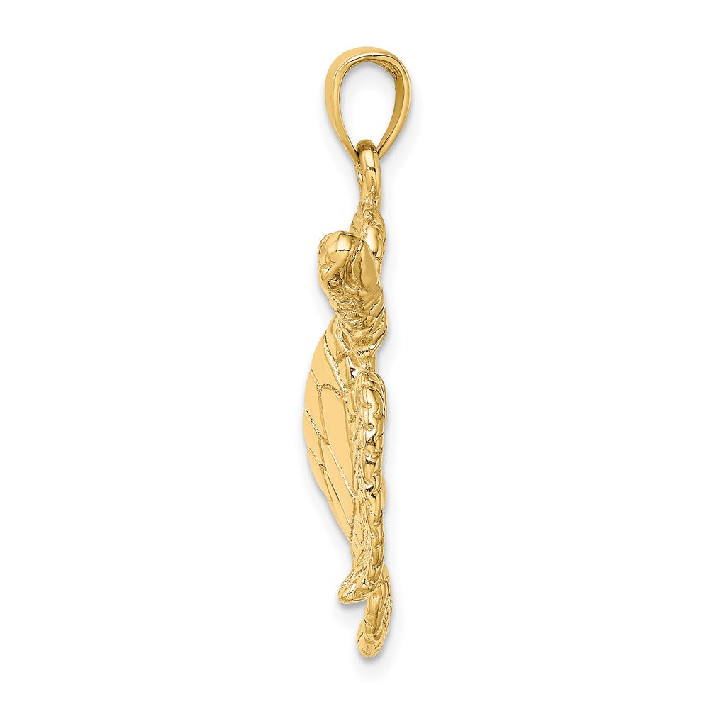 Million Charms 14K Yellow Gold Themed Large Textured Swimming Sea Turtle Charm