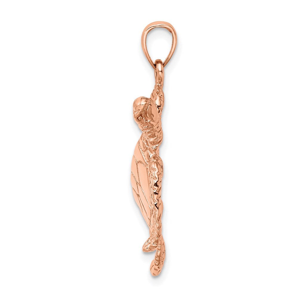 Million Charms 14K Rose Gold Themed Large Textured Swimming Sea Turtle Charm