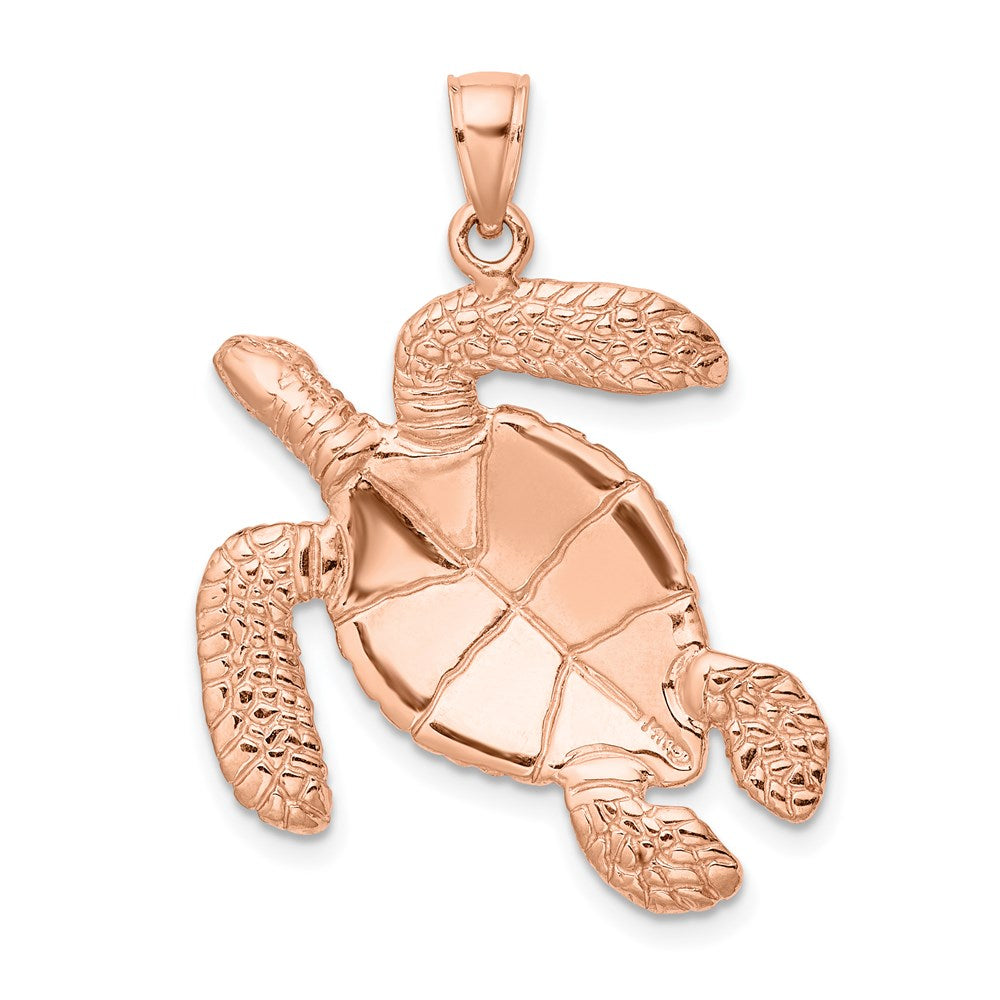 Million Charms 14K Rose Gold Themed Large Textured Swimming Sea Turtle Charm