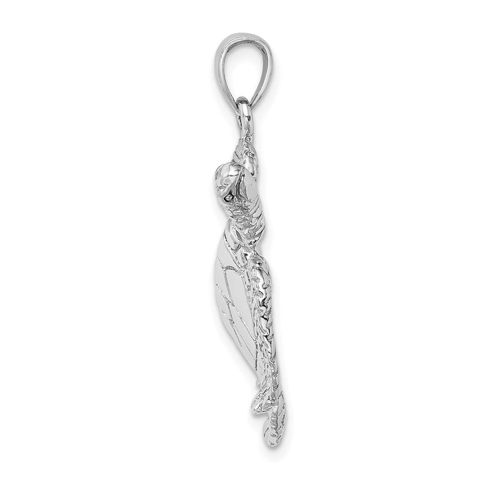 Million Charms 14K White Gold Themed Large Textured Swimming Sea Turtle Charm