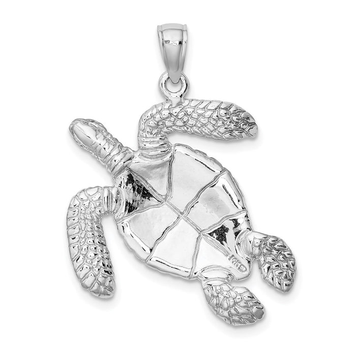 Million Charms 14K White Gold Themed Large Textured Swimming Sea Turtle Charm