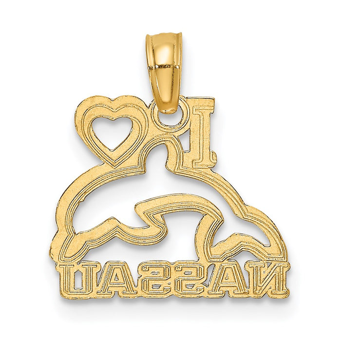 Million Charms 14K Yellow Gold Themed I Heart Nassau With Dolphin Charm