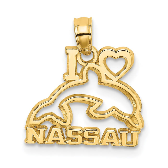 Million Charms 14K Yellow Gold Themed I Heart Nassau With Dolphin Charm