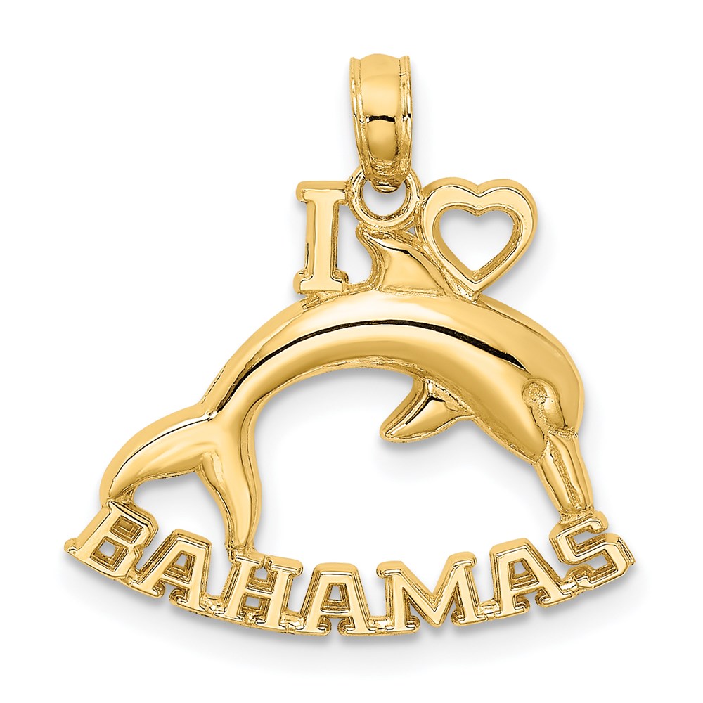 Million Charms 14K Yellow Gold Themed I Heart Bahamas With Dolphin Charm