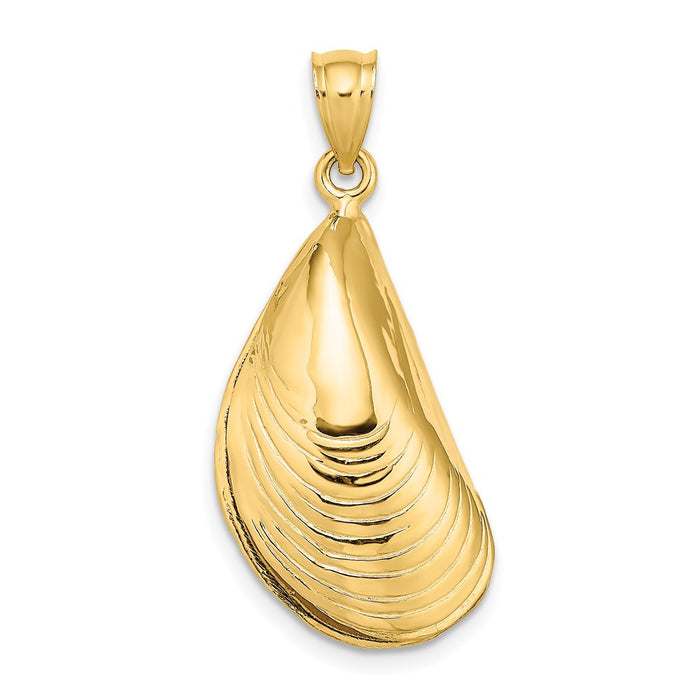Million Charms 14K Yellow Gold Themed 3-D Polished Mussel Shell Charm