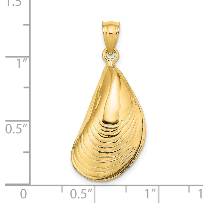 Million Charms 14K Yellow Gold Themed 3-D Polished Mussel Shell Charm