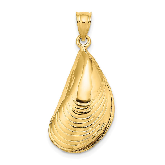 Million Charms 14K Yellow Gold Themed 3-D Polished Mussel Shell Charm